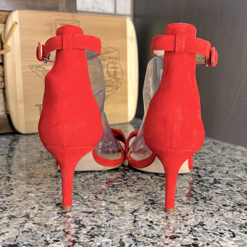Ann Taylor Red Suede Ankle Strap Heeled Sandals Size 6.5 - Picture 5 of 11
